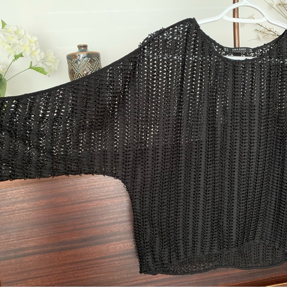 Zara Open Knit Dolman Sleeve Black Top, Size Small - Picture 3 of 8